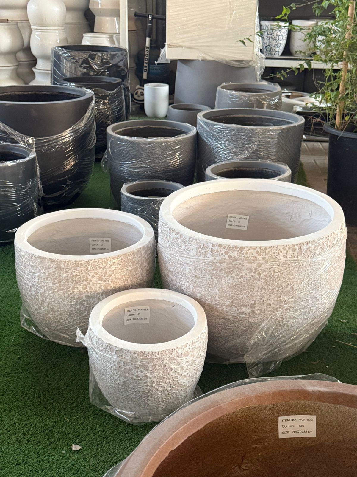 Beige Designer Fiber Clay Cement Pots
