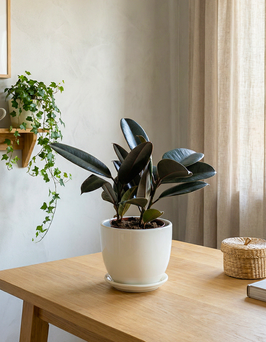 Rubber Plant - Ceramic Pot