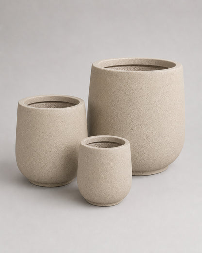 Stone Beige Fiber Clay Pots