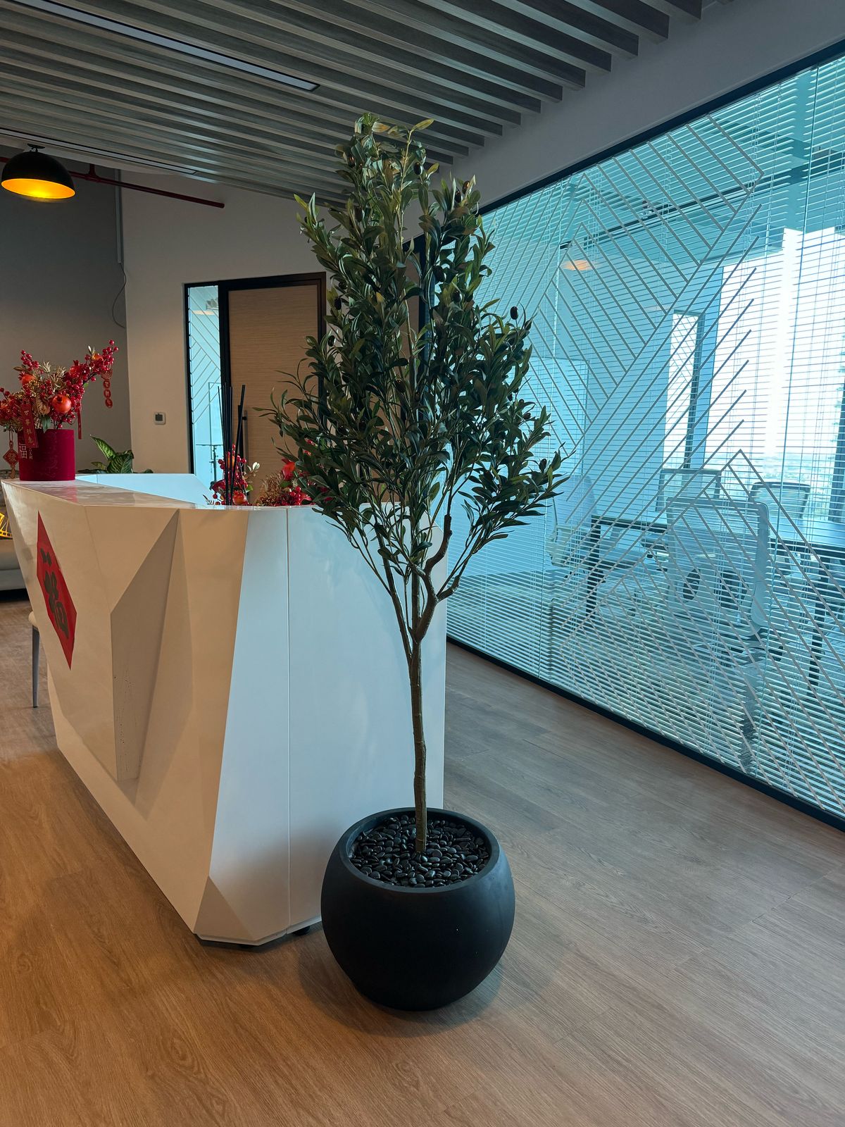 Artificial Olive Tree - Round Fiber Pot