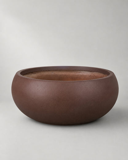 Shallow Brown Fiber Clay Cement Pots