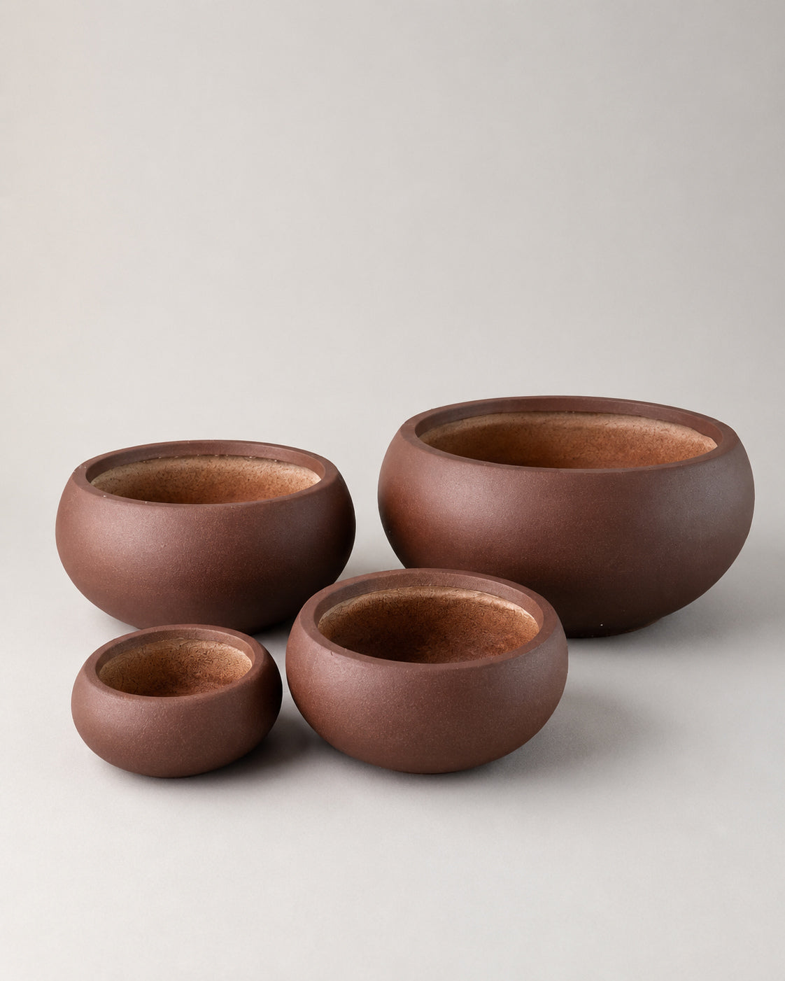 Shallow Brown Fiber Clay Cement Pots