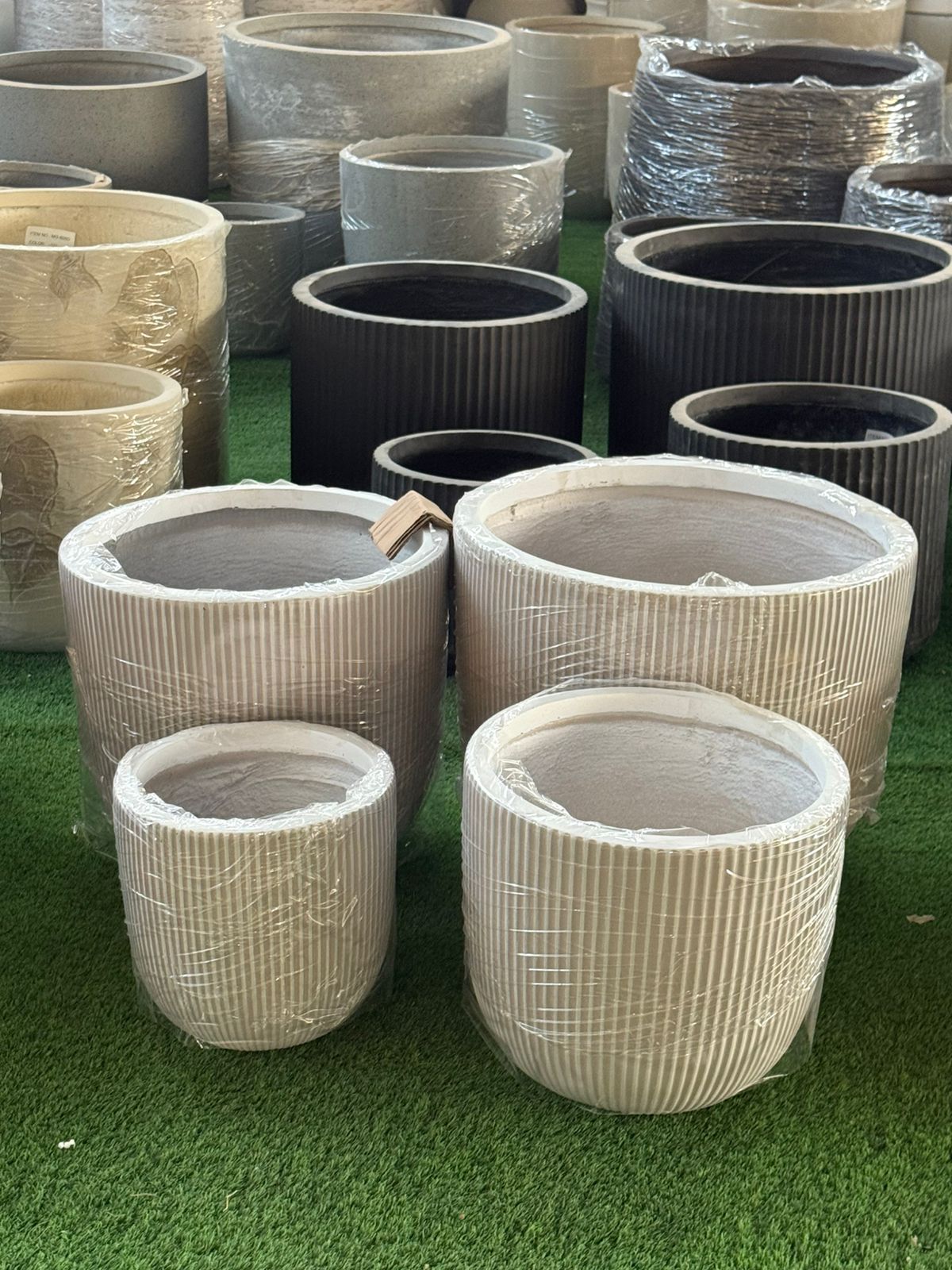 Designer Beige Fiber Clay Cement Pots