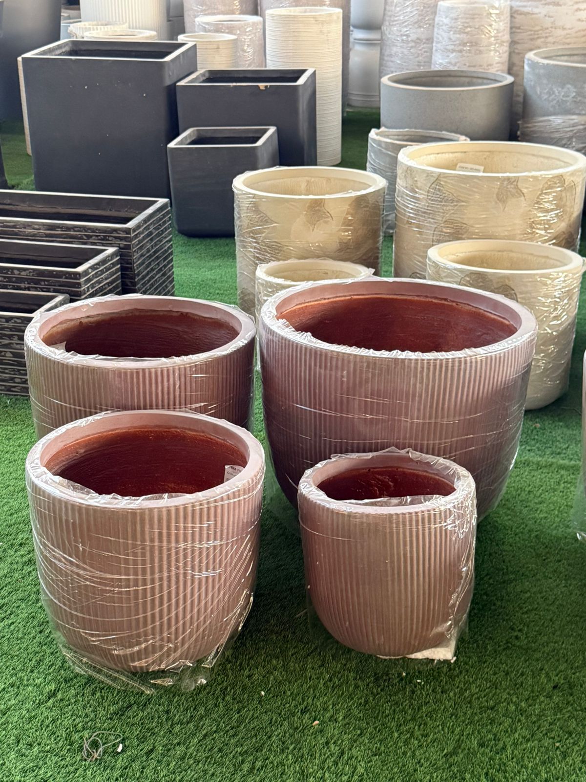 Designer Maroon Fiber Clay Cement Pots